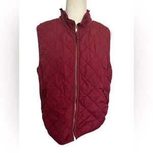 J Crew Mercantile Excursion Quilted Vest Wine Burgundy Maroon Ruffled Size XL